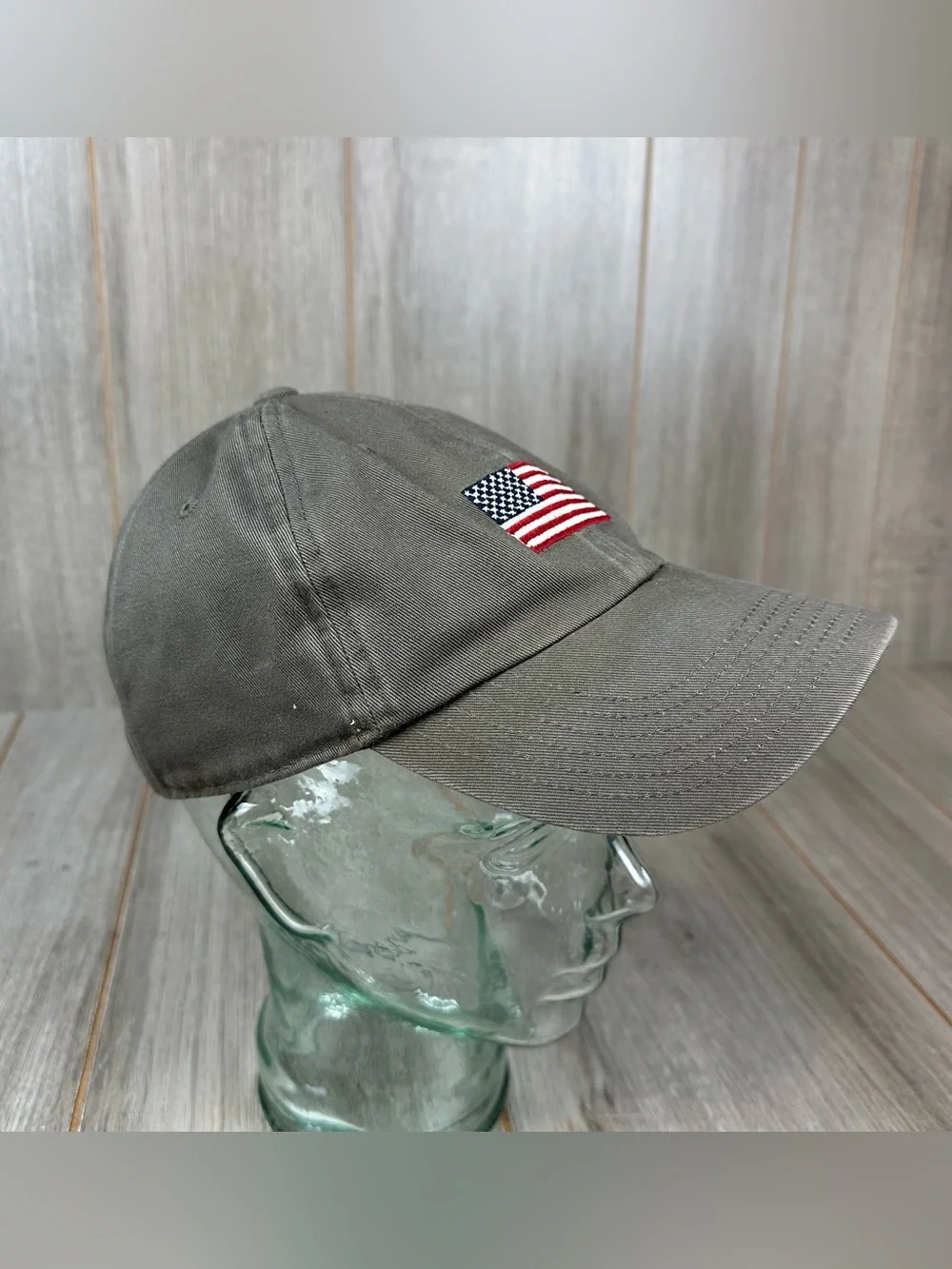Vintage Y2K Banana Republic Hat American Flag Strap Back Gray 2003
